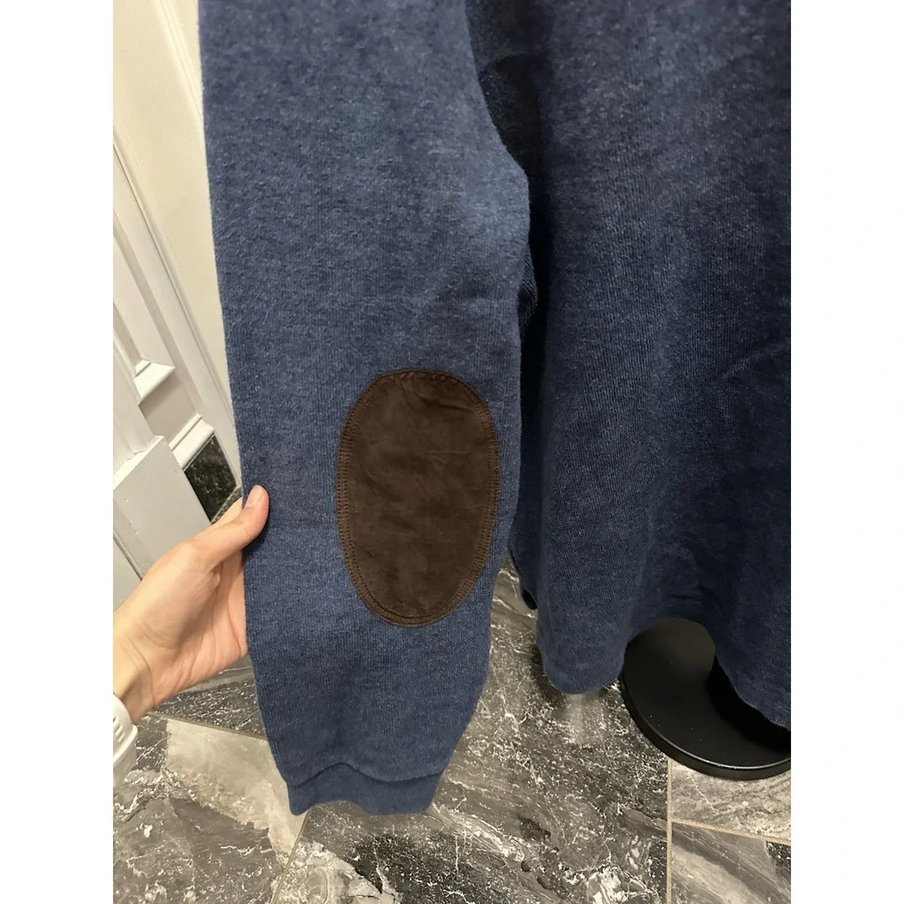 polo ralph lauren mens quarter zip sweater‎ Blue With Brown Elbow Patches XXL - Picture 9 of 12